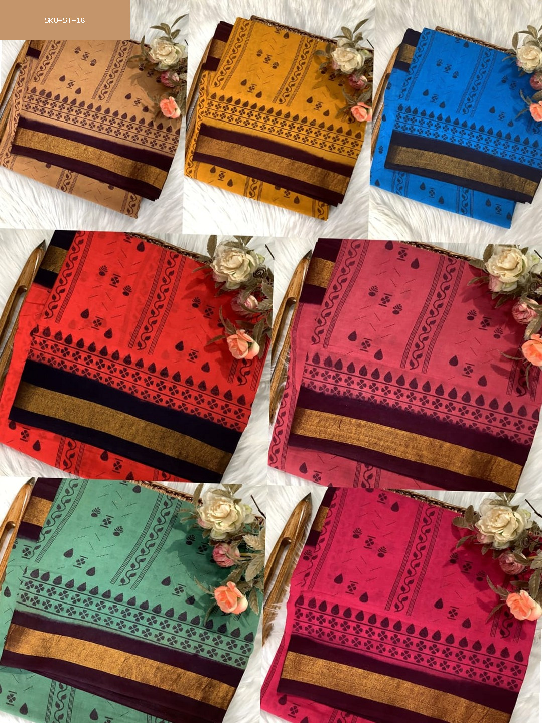 Sungudi Cotton Printed Sarees