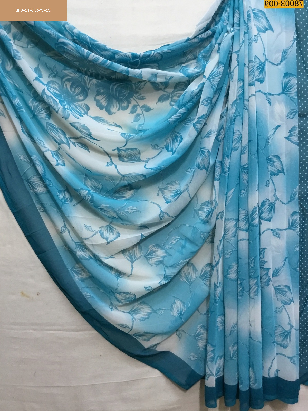 Sky Blue chiffon printed  sarees