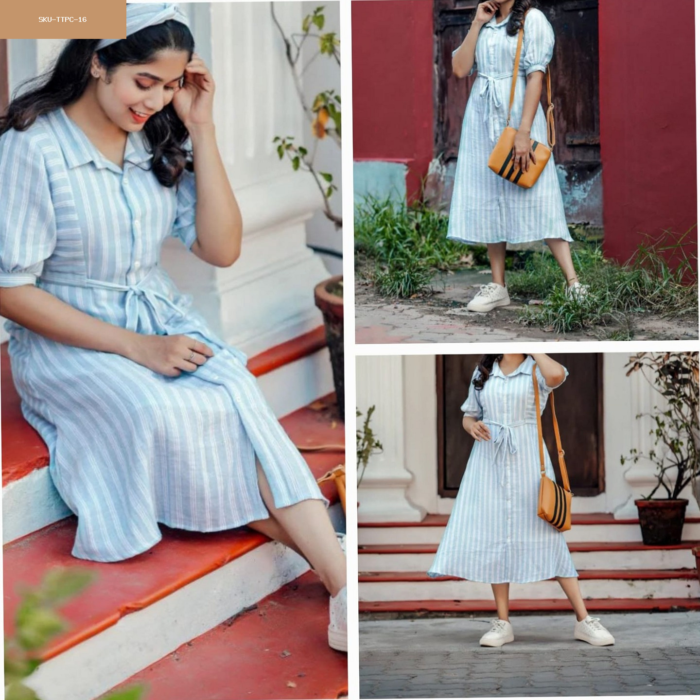 blue & white striped dress